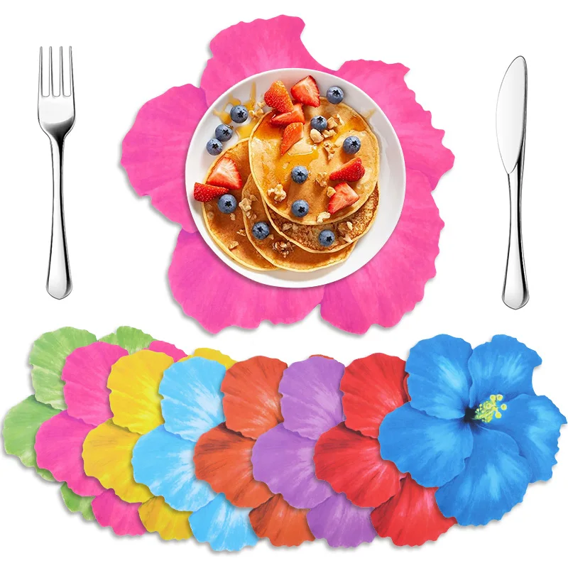 8Pcs Hawaiian Hibiscus Blume Form Papier Tischset Sommer Hochzeit Geburtstag Party Esstisch Dekor Liefert Einweg Tablemat – Detail 7