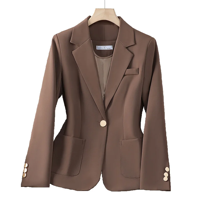 

Женский блейзер на одной пуговице, Высококачественная модная повседневная профессиональная приталенная куртка, офисное дамское пальто, топы, черные Весенние Новые 2024