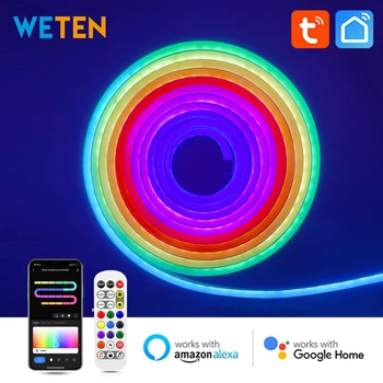 Tuya 스마트 와이파이 튜브 네온 유연한 RGBIC LED 스트립 조명, 주소 지정 가능 RGB 테이프, 주변 장식 램프, WS2811, 알렉사 구글 홈용