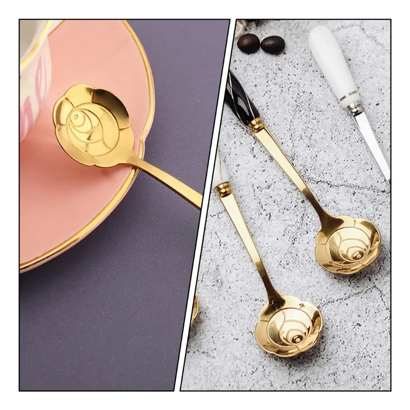 Stainless Steel Flower-Shaped Coffee Scoops Long Handle Creative Cute Spoons for Ice Cream Coffee Tea Desserts Drink Mixing