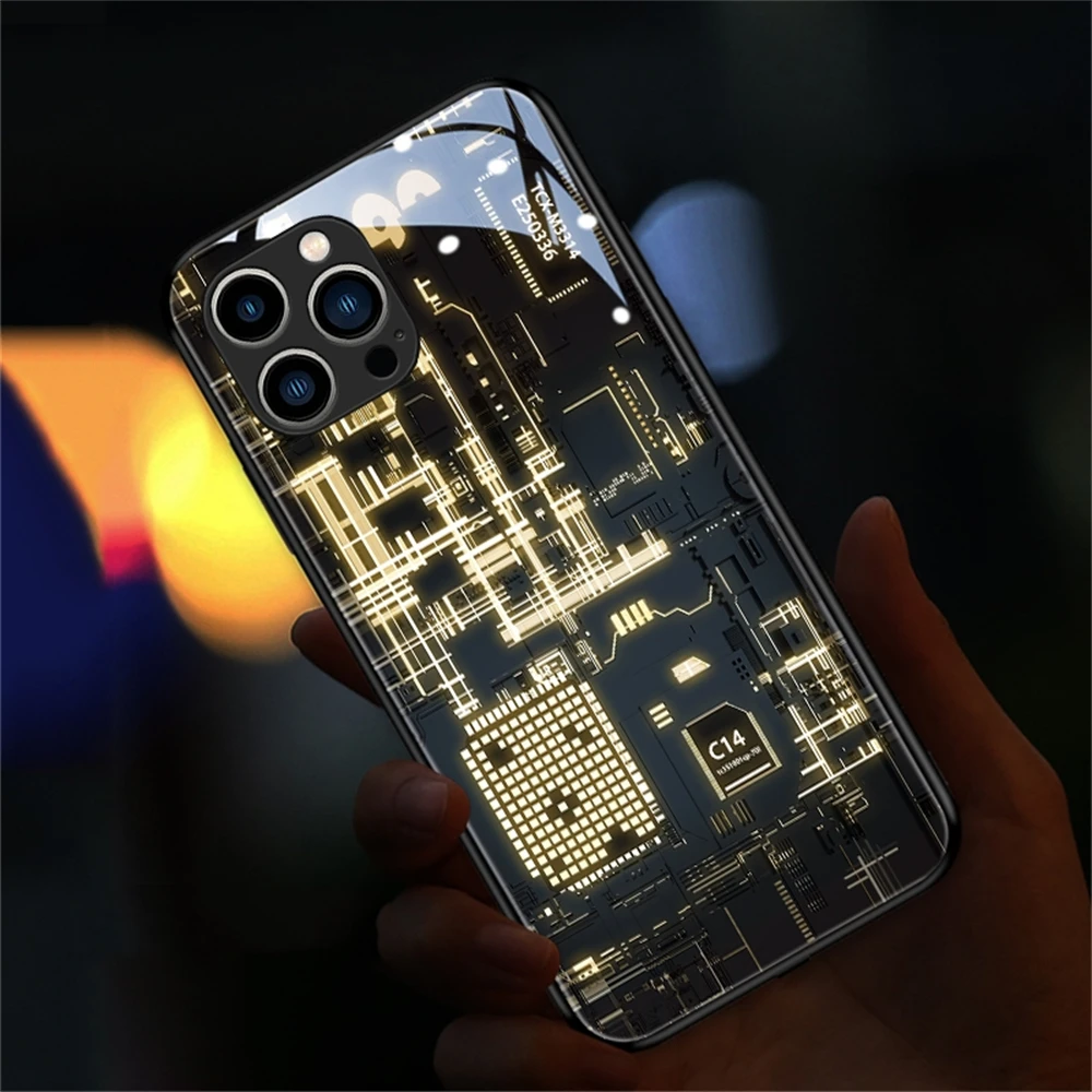 Leuchtende LED-Handyhülle mit Schaltkreis-Design und Anruf-Flash-Licht für iPhone Air 17 16 E 15 14 13 12 11 Pro Max X XR XS Plus SE – Detail 15