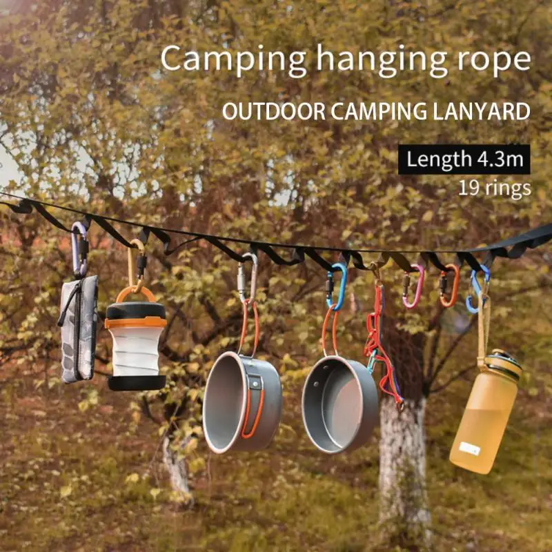 

Ремешок с 19 кольцами для кемпинга, удобная утолщенная веревка для хранения белья, Походное оборудование