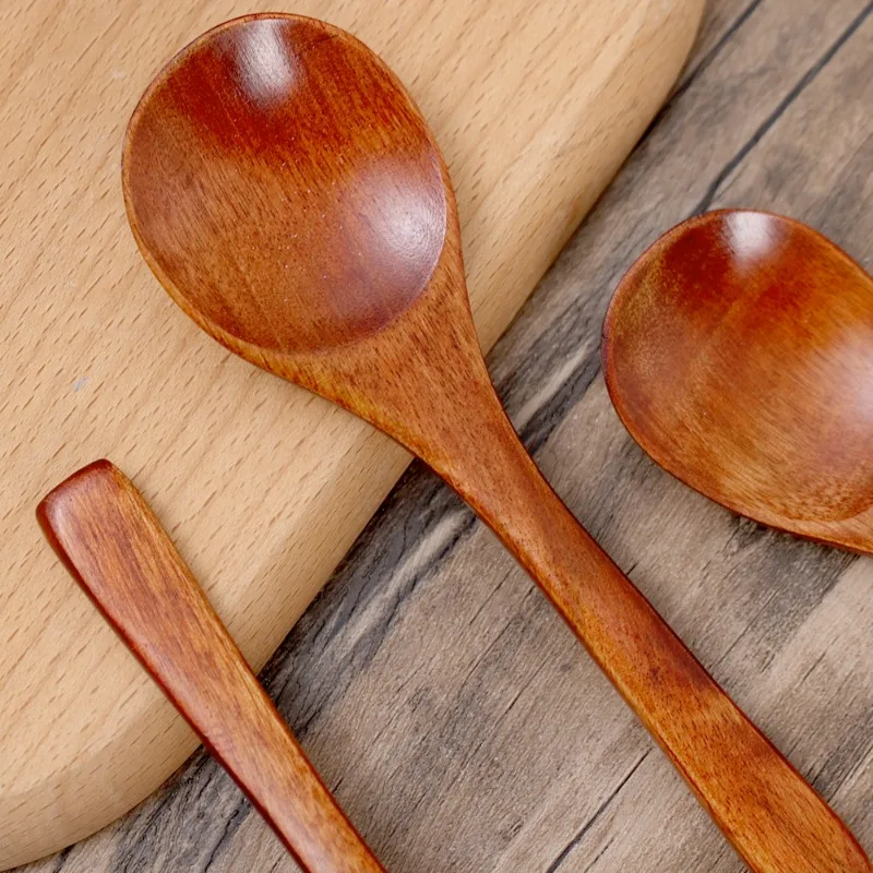 20/1Pcs Wooden Spoons for Eating Honey Spoons Wood Teaspoons for Stirring Coffee Kitchen Serving Scoop Soup Desserts Cereal
