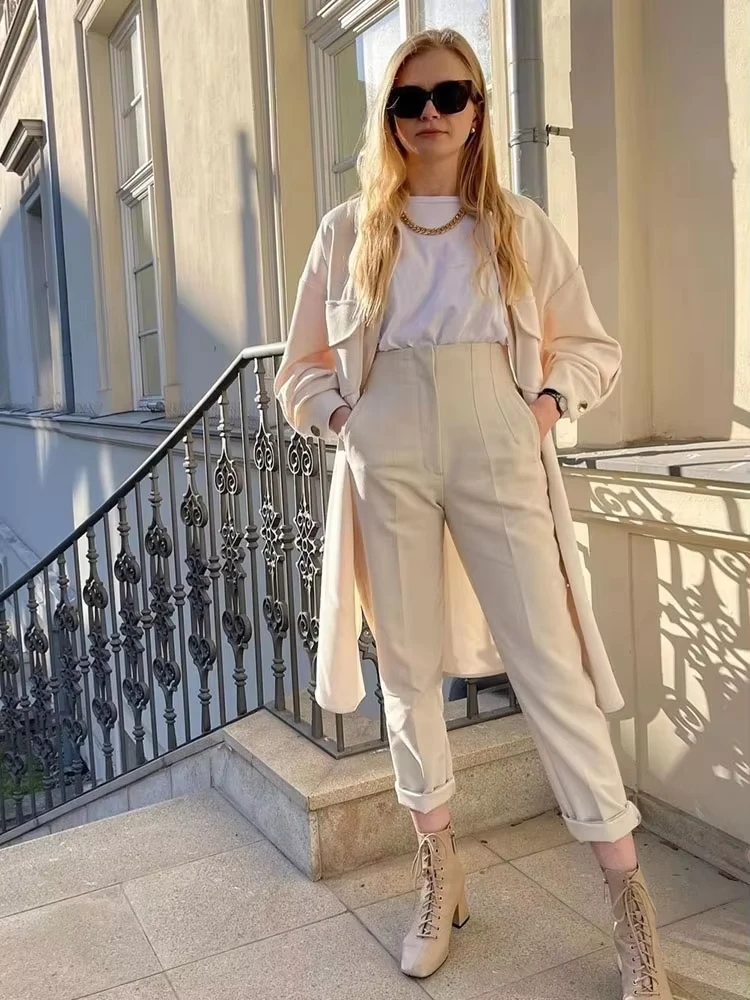 HH Women Vintage Solid Pencil Pants High Waist Pant For Women Casual Streetwear Woman Trousers Office Wear Basic Pant Mujer