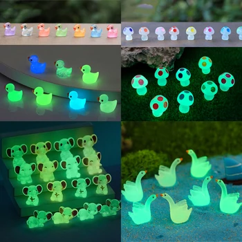 Mini Chick Glow At Night Miniature Figurines Cute Rabbit Fairy Garden Decoration Luminous Swan Duck Desk Ornaments Dollhouse DIY