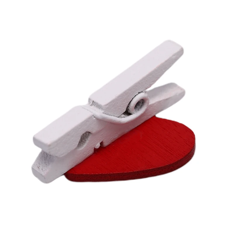 Cute Mini Red Heart Shaped Wooden Photo Paper Clips 20Pcs Memo holder Home Decoration Clips Office Accessories