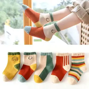 5 Pairs /lot Cute Baby Girls Socks Autumn Rainbow Stripes Cotton Children socks Infant Toddler Boy Socks Kids Calcetines 1-12Y