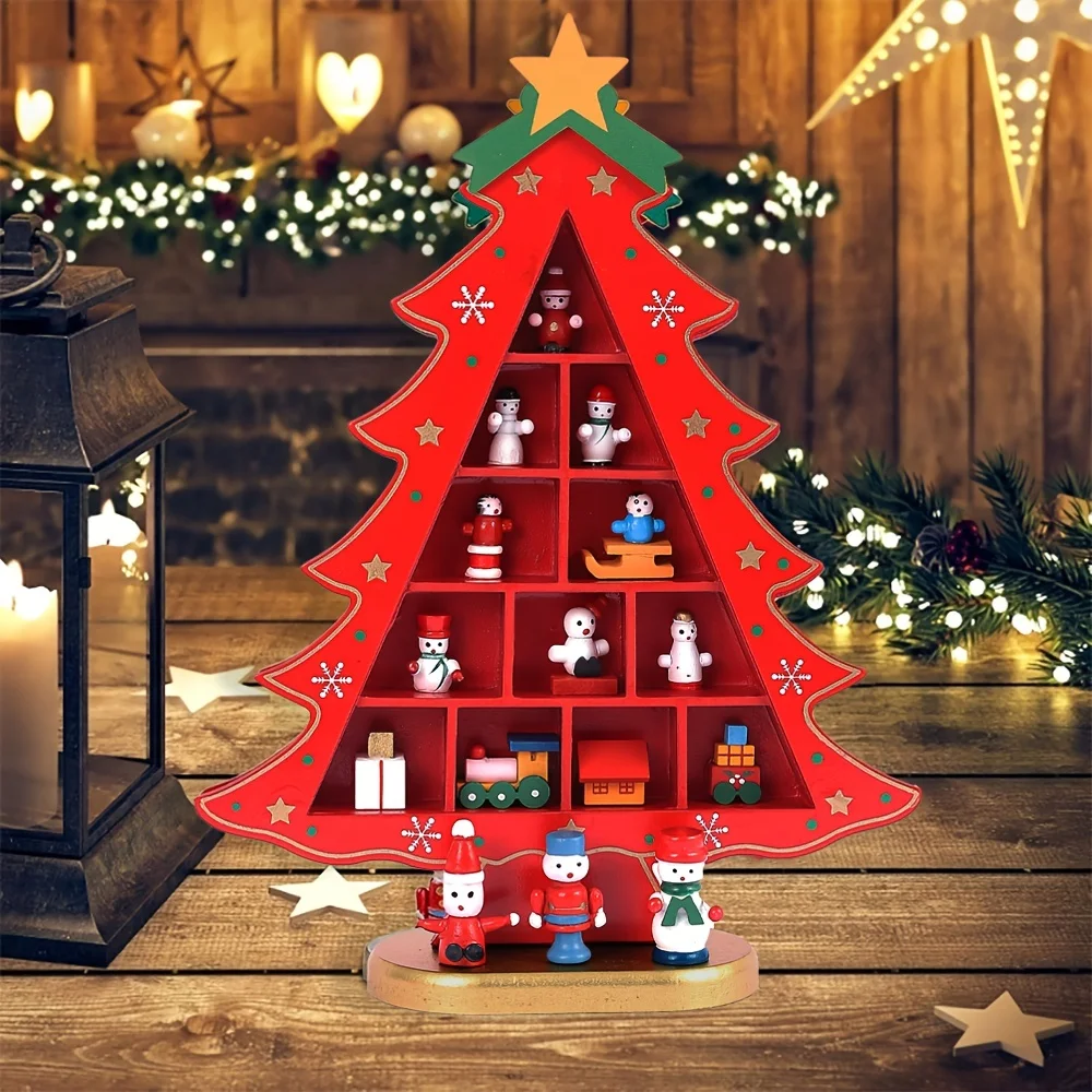 1PC Wooden Christmas Tree Decorations, Christmas Tree Ornaments, Christmas Tree Crafts with Bases, Christmas Decorations, Gifts