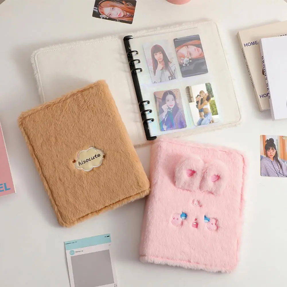 Photo Album 6-ring Photo Album Modern Plush Cartoon A5 Binder with 20 Sleeves Practical Storage for Picture Cards