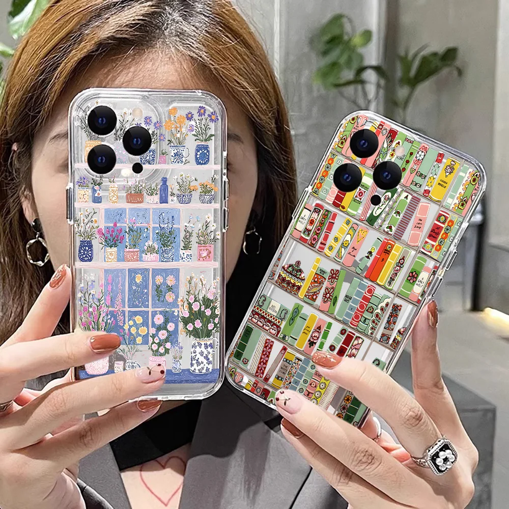 Creative Flowers Bookshelf Oil Clear Silicone Case