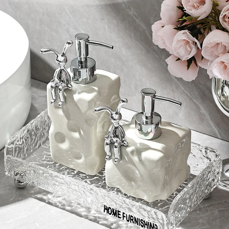 Light Luxury Ceramic Hand Wash Bottle Rabbit Cheese Soap Pump Dispenser Bathroom Accessories Shower Gel Split Bottle Press Pot