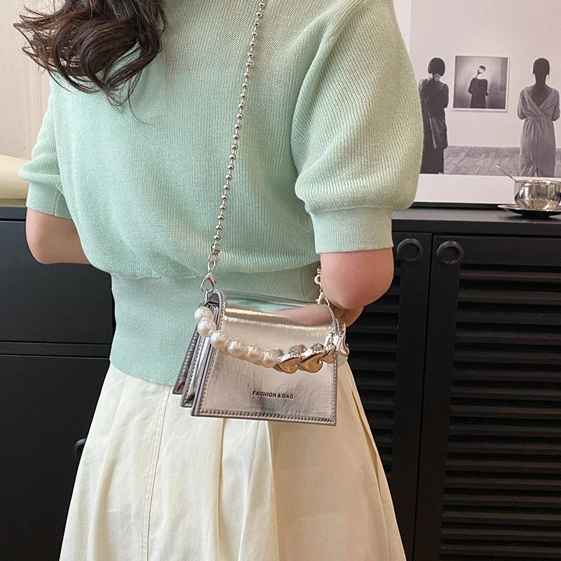 Mini Crossbody Bag 2023 Premium Texture Bright Niche Unique Design Chain bags High quality  pearl Women Simple Trend Sweet Girl