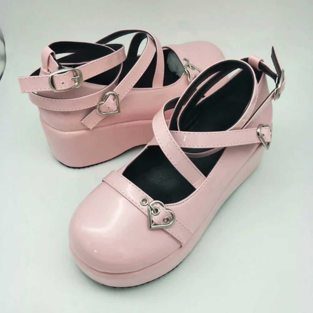 2022 New Brand Women Platform Wedges Lolita Shoes Cosplay Lolita Japanese Women\'s Pumps Kawaii Angel Bat Pumps Student Shoes