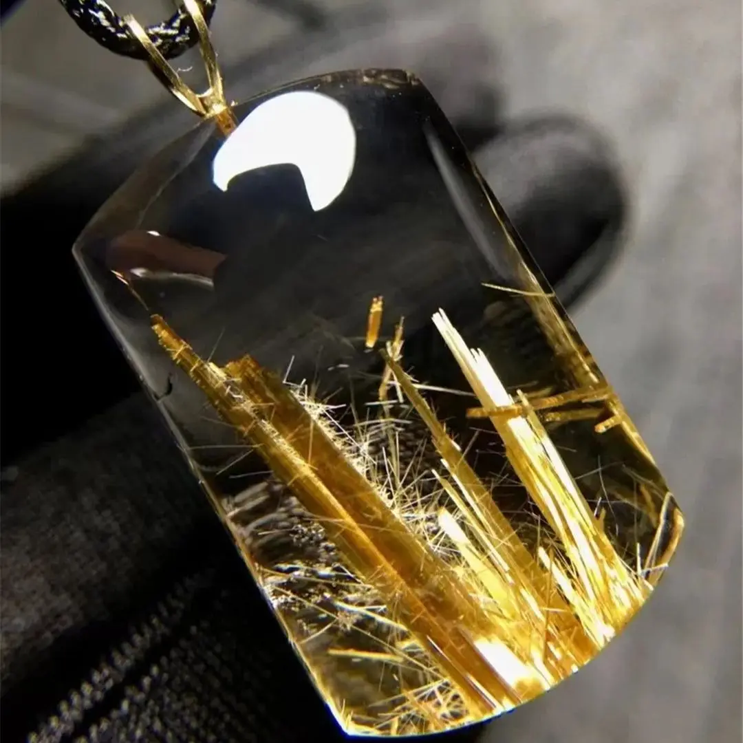 

Ожерелье с кулоном из натурального кварца рутилированного золота, ювелирные изделия для женщин и мужчин, подарок на восстановление богатства, кристаллы 31x15x10 мм, бусины из 18-каратного золота AAAAA