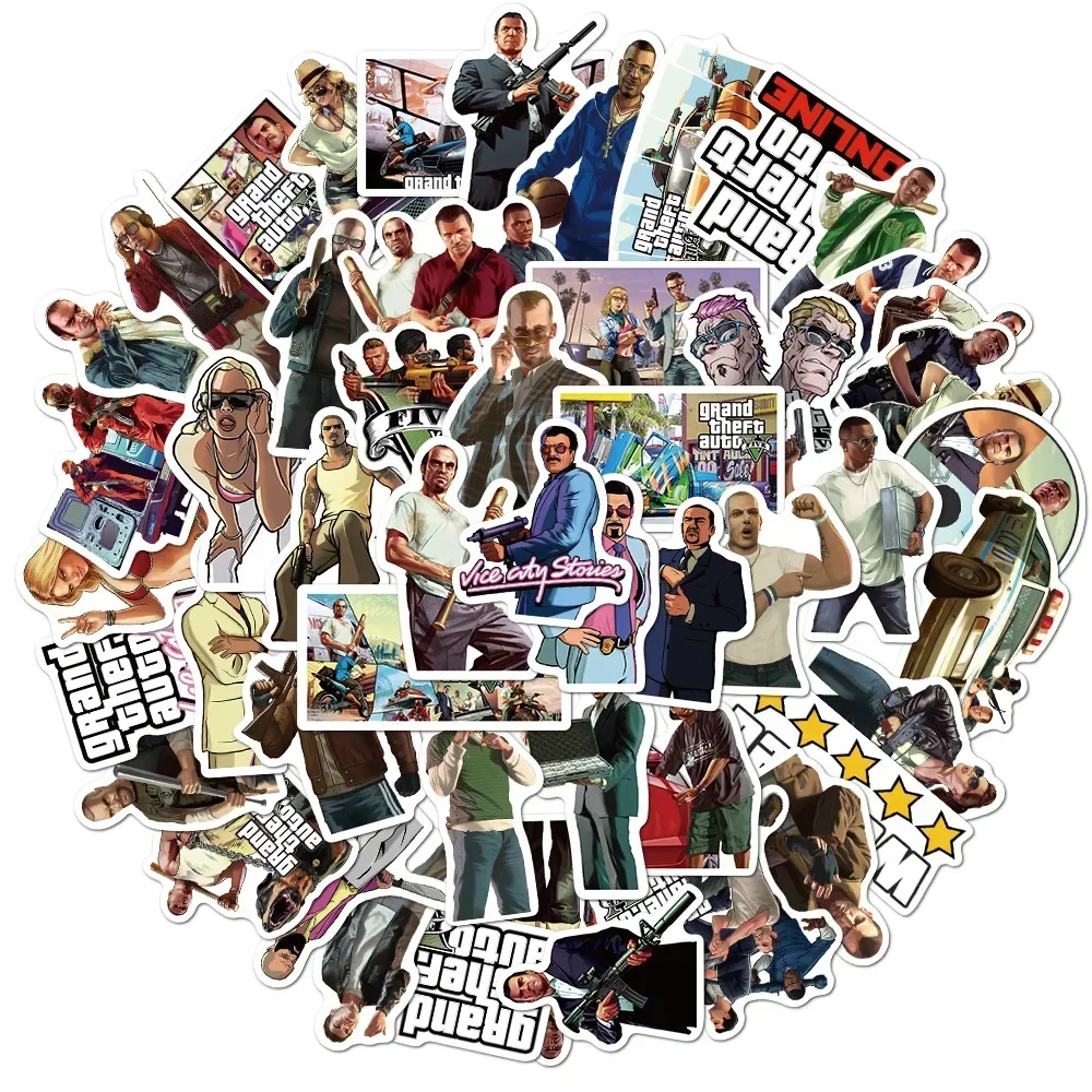 Decorative Stickers 50Pcs Game GTA for Laptop Skateboard Guitar Phone Luggage Car Vinyl DIY Decals