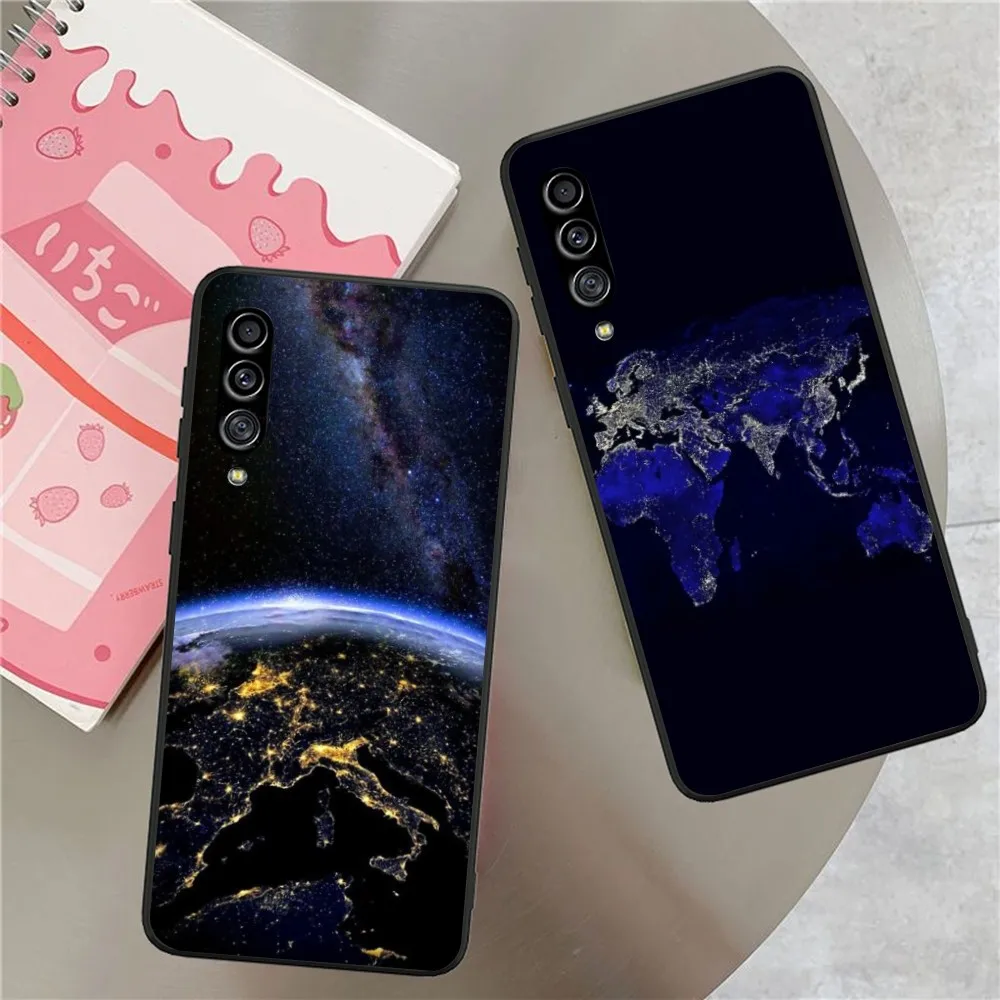 Custodia Per Cellulare Earth Dark Map Per Samsung Galaxy S24 S23 S22 S21 S10 S9 S8 Plus Cover Morbida Ultra Nera Per Telefono Funda
