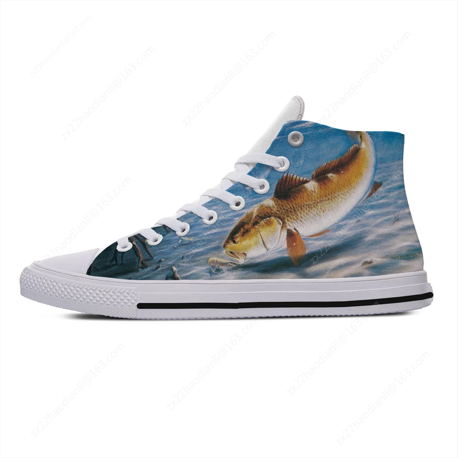 Animal Fishing Pattern Lightweight Cloth 3D Print Funny Cute Fashion High Top Canvas Shoes Men Women Casual Breathable Sneakers