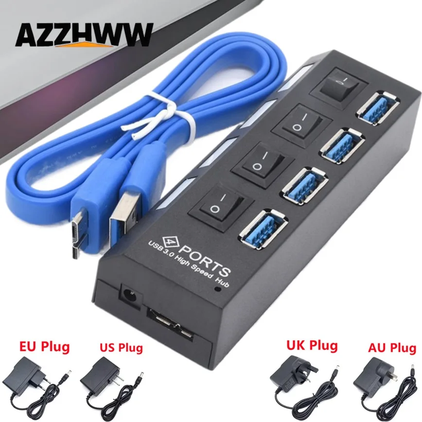 Enhanced USB Hub with LED and Independent Power Switches
