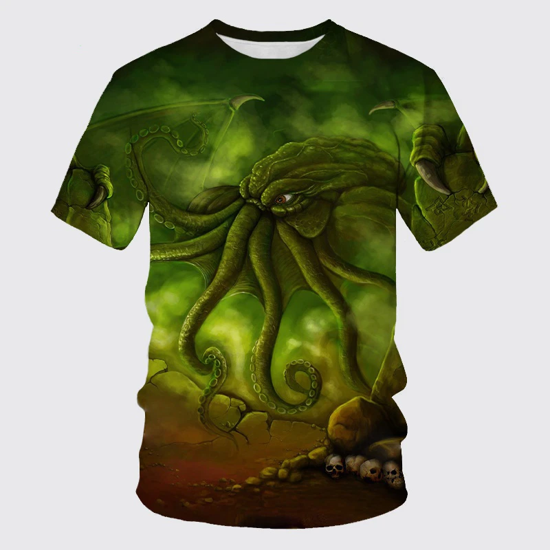 

Мужская футболка с 3D-принтом ужасов Cthulhu, летняя свободная футболка с короткими рукавами, крутая уличная одежда, повседневные футболки с круглым вырезом, топы