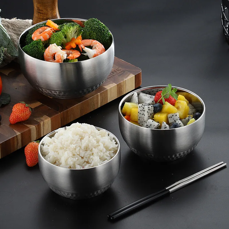 

Kitchen 304 Stainless Steel Bowl Double Layer Korean Style Soup Rice Bowl Anti-Scalding Salad Ramen Food Containers Cookware