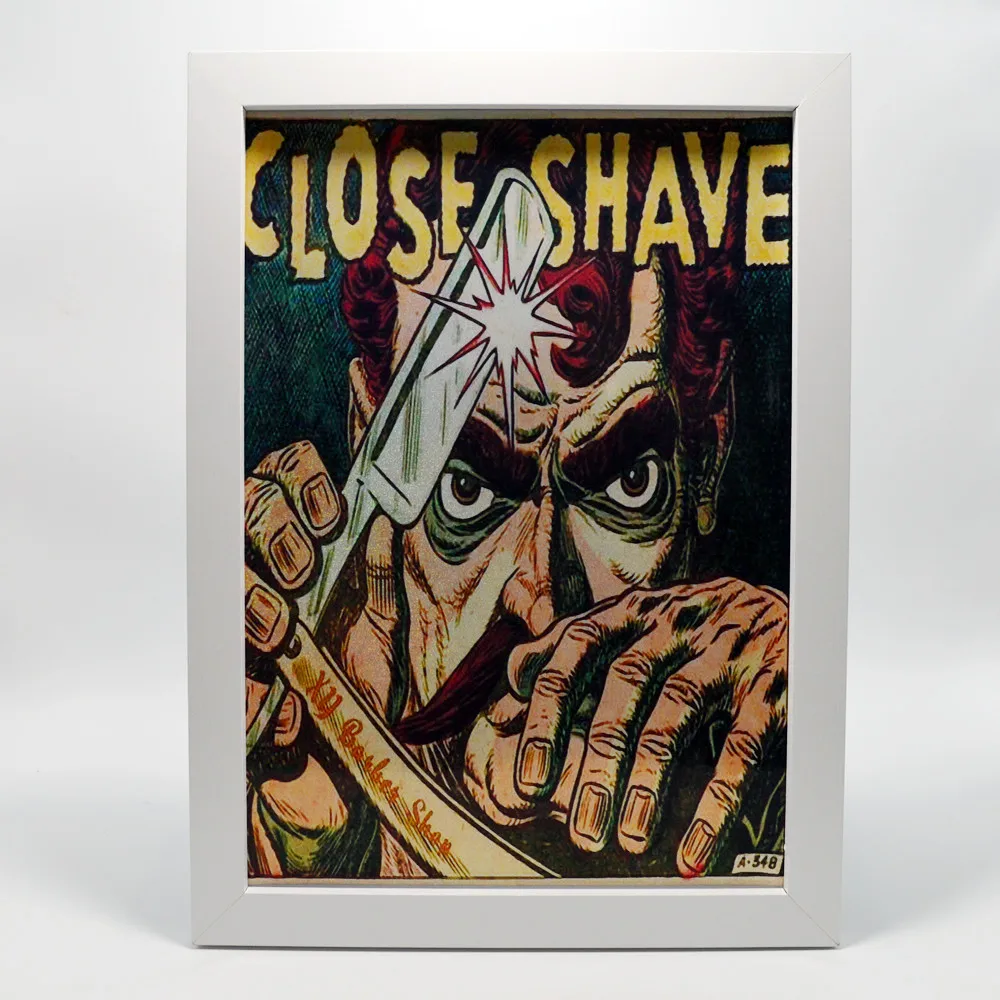 

CLOSE SHAVE! Great Tattoo Art Poster for Barber Shop Decor - Vintage Holographic Vinyl Sticker Unique Wall Art Decor Painting C6