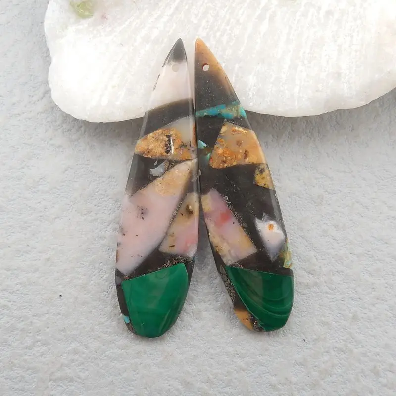 Natural Turquoise Pink Opal Malachite Hematite Handmade Earring Bead Accessories For Women 51x13x4mm 8g