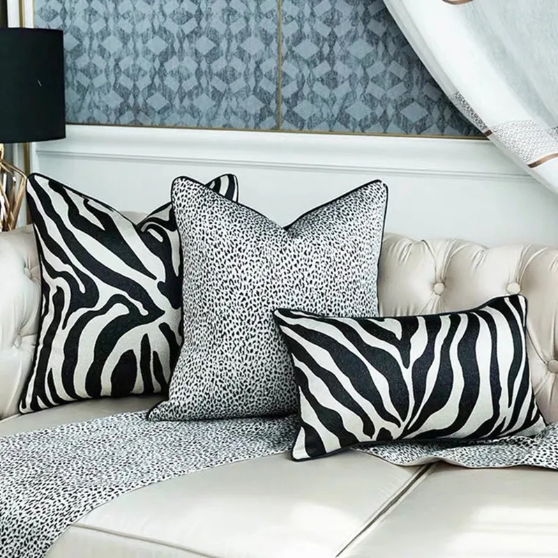 

Luxury Throw Sofa Cushion Decorative Nordic Elegant Pillow for Chair Bed 30*45*50 Black Golden Zebra Plaid