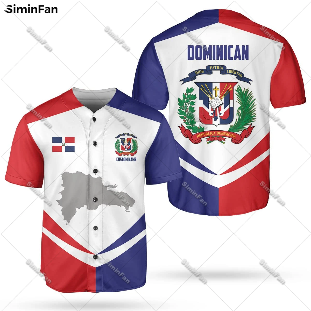 SiminFan Dominican Republic Coat of Arms Baseball Jersey Shirt 3D Printed Mens Summer Collarless Tee Unisex