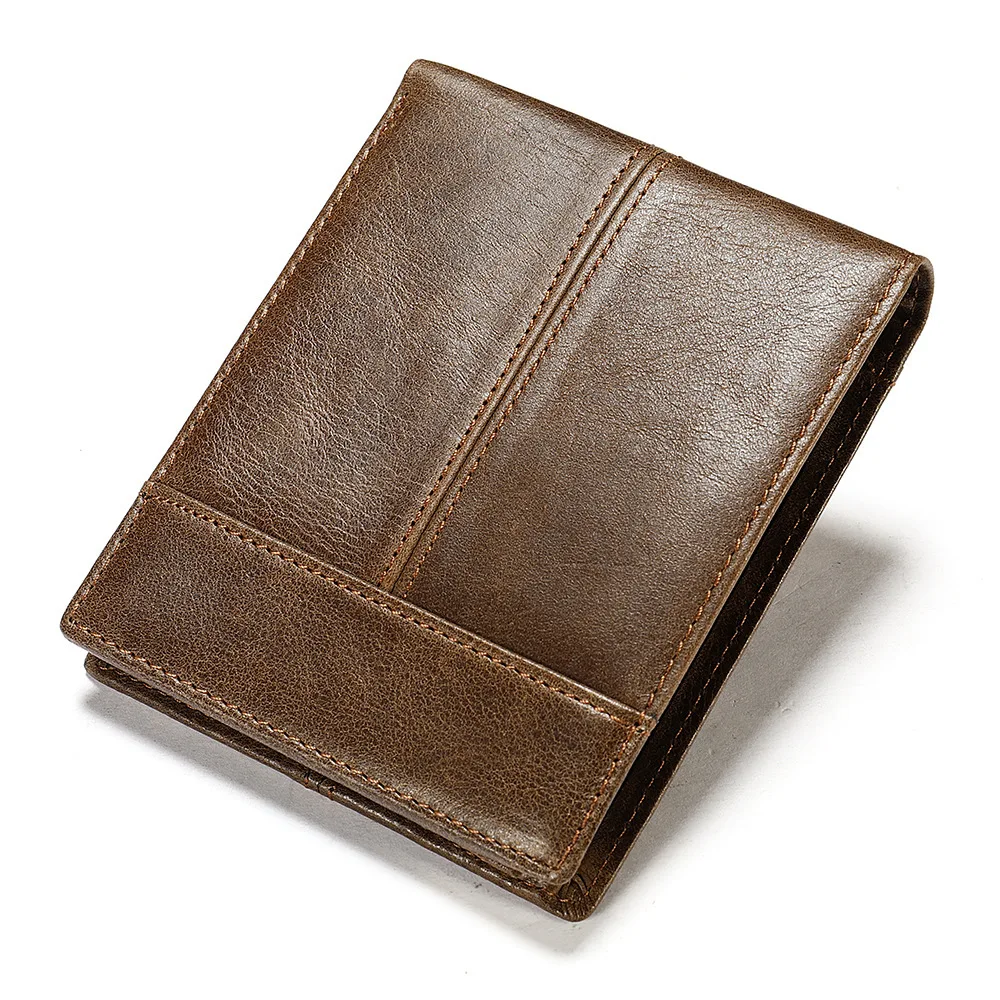 Genuine Leather Wallet for Men RFID Design Bifold Wallets Luxury Brand Vintage Small Male Purse Zipper Coin Pocket Card Holder
