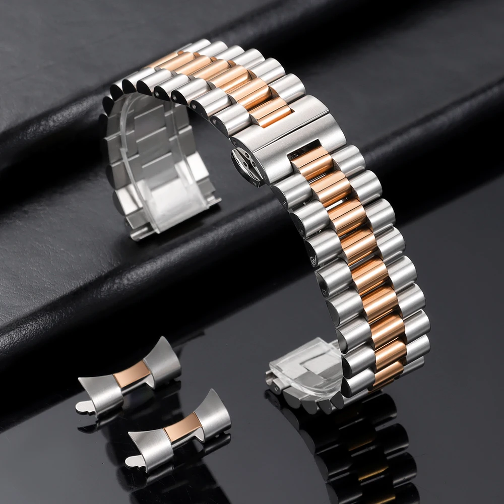 Elegant Solid Stainless Steel Curved-End Watch Band Bracelet