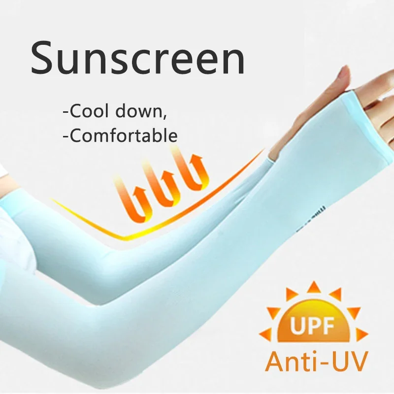 UV Solar Arm Sleeves Woman Men Cycling Fingerless Gloves Cool Muff Summer Ice Silk Elastic Arm Cover Driving Anti-Sunburn Sleeve