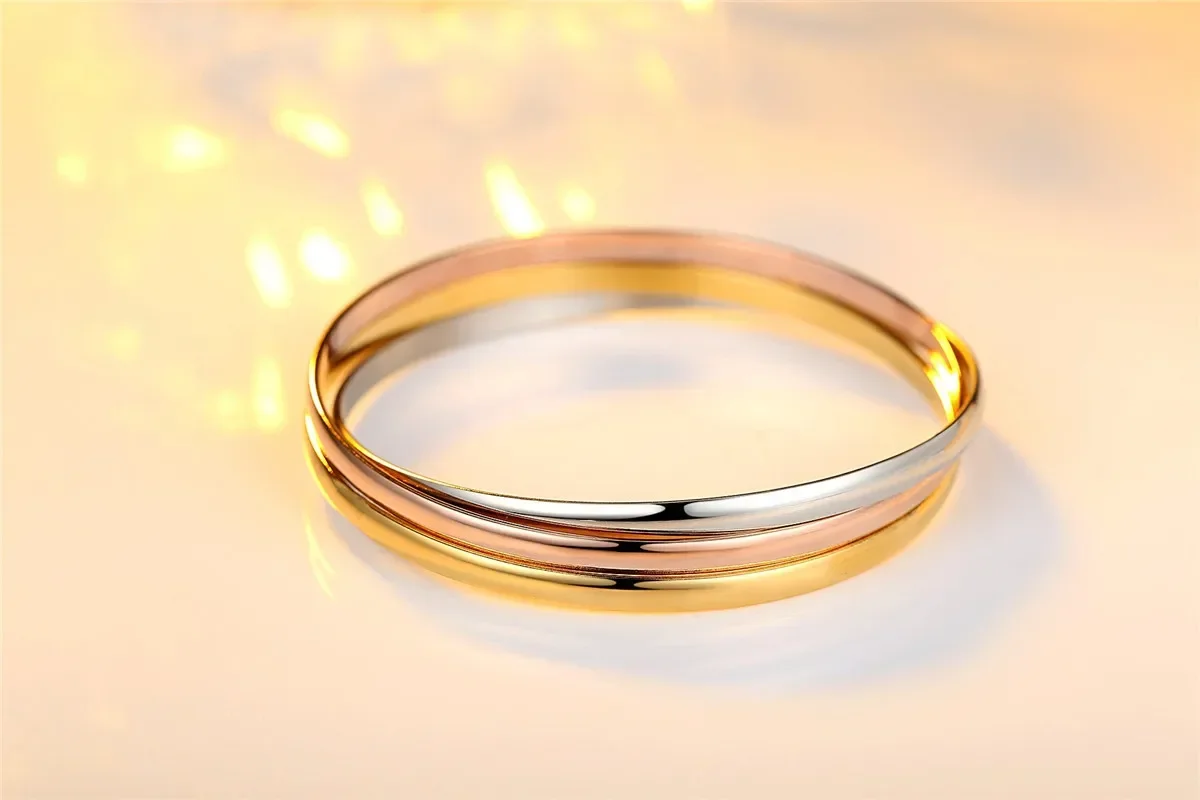 Three-in-one Stainless Steel Cuff Bracelets Triple Interlocked Bangle For Woman Girl Fashion Charm Jewelry bangle bracelet