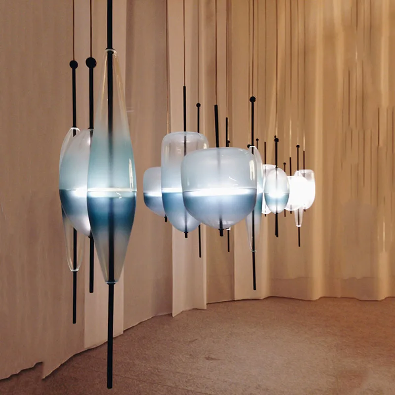 Nordic Creative Blue Glass Pendant Light Gradient Glass Pendant Light Hotel Lighting Bar Restaurant Decoration LED Lights