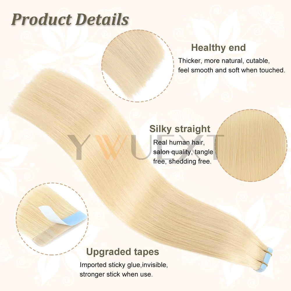 Tape In Human Hair Extensions Human Hair Extensions Hair Extensions 12"-24" Natural Straight Blonde Skin Weft Invisible Brazilian No Remy Tape Hair Extension 20pcs