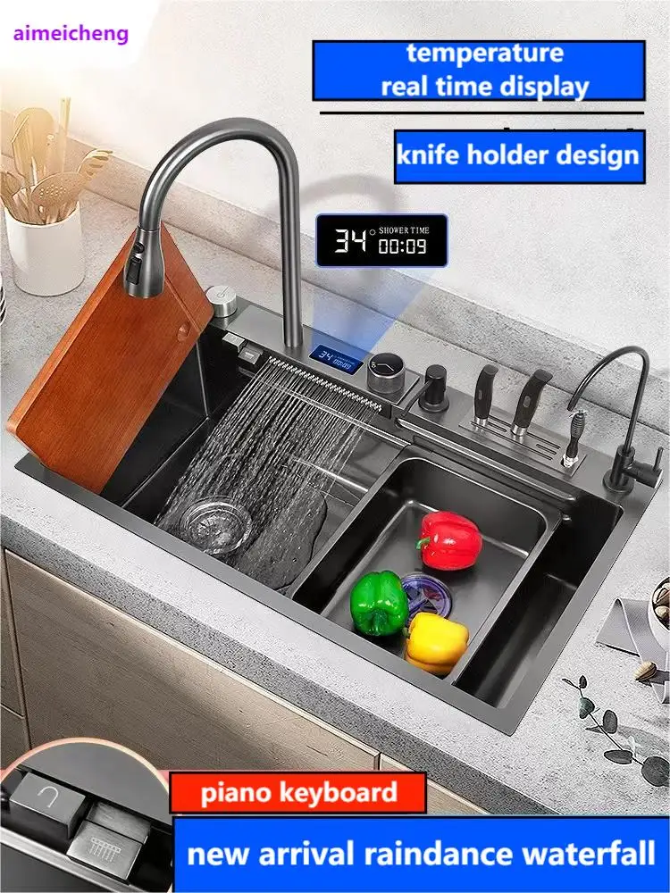 2023 304 Stainless Steel Kitchen Sink Digital Display Large Single Sink ...