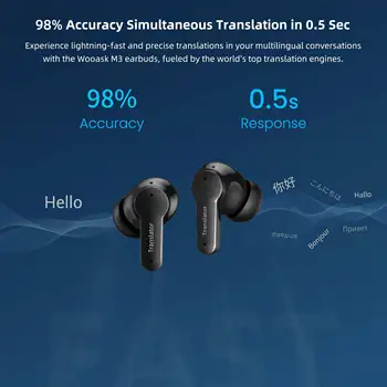 Wooask M3 Translator Earbuds, Two-Way Instant Voice Translator Device for 144 Languages and 8 Offline Packs,for Travel Business 2