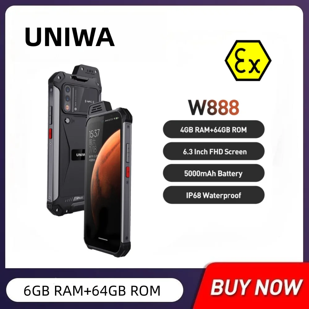 UNIWA W888 IP68 Waterproof Smartphone Walkie Talkie PTT 4G Mobile Phone  5000mAh 4GB 64GB Andriod 11 6.3 inch NFC Cellphone