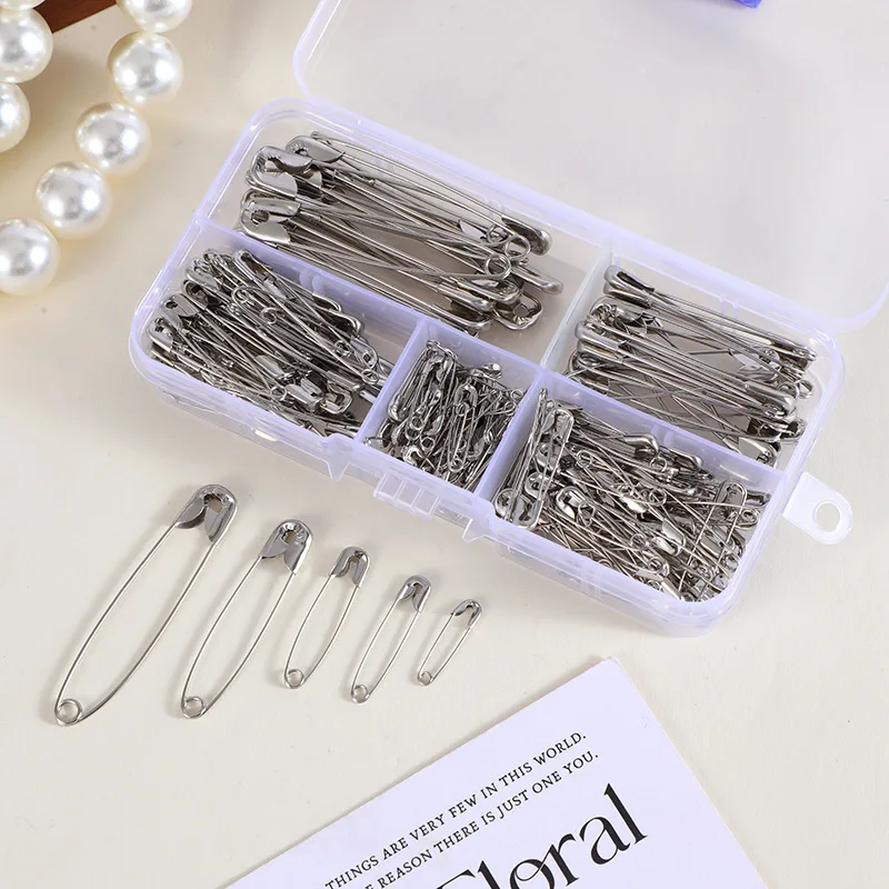 260개/박스 안전핀 19/27/32/45/55mm 내구성 있는 핀 브로치 의류 포지셔닝 DIY 공예 바느질 도구 액세서리