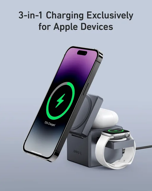 Anker 3-in-1 MagSafe Charger Stand Cube with MagSafe15W Max Fast Charging Stand Foldable Wireless Charger for iPhone15 - Hình ảnh 3