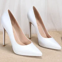Women's Waterproof Platform High Heels Spring Summer New Pointed Toe Thin Heel Nude Patent Leather Sexy Fashionable Ceremony Sho