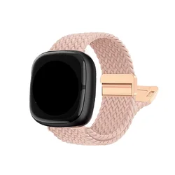 Braided Magnetic Nylon Sport Loop Strap - Soft Stretchy Elastic Bands - Fitbit Sense 1 2 (Meat pink)