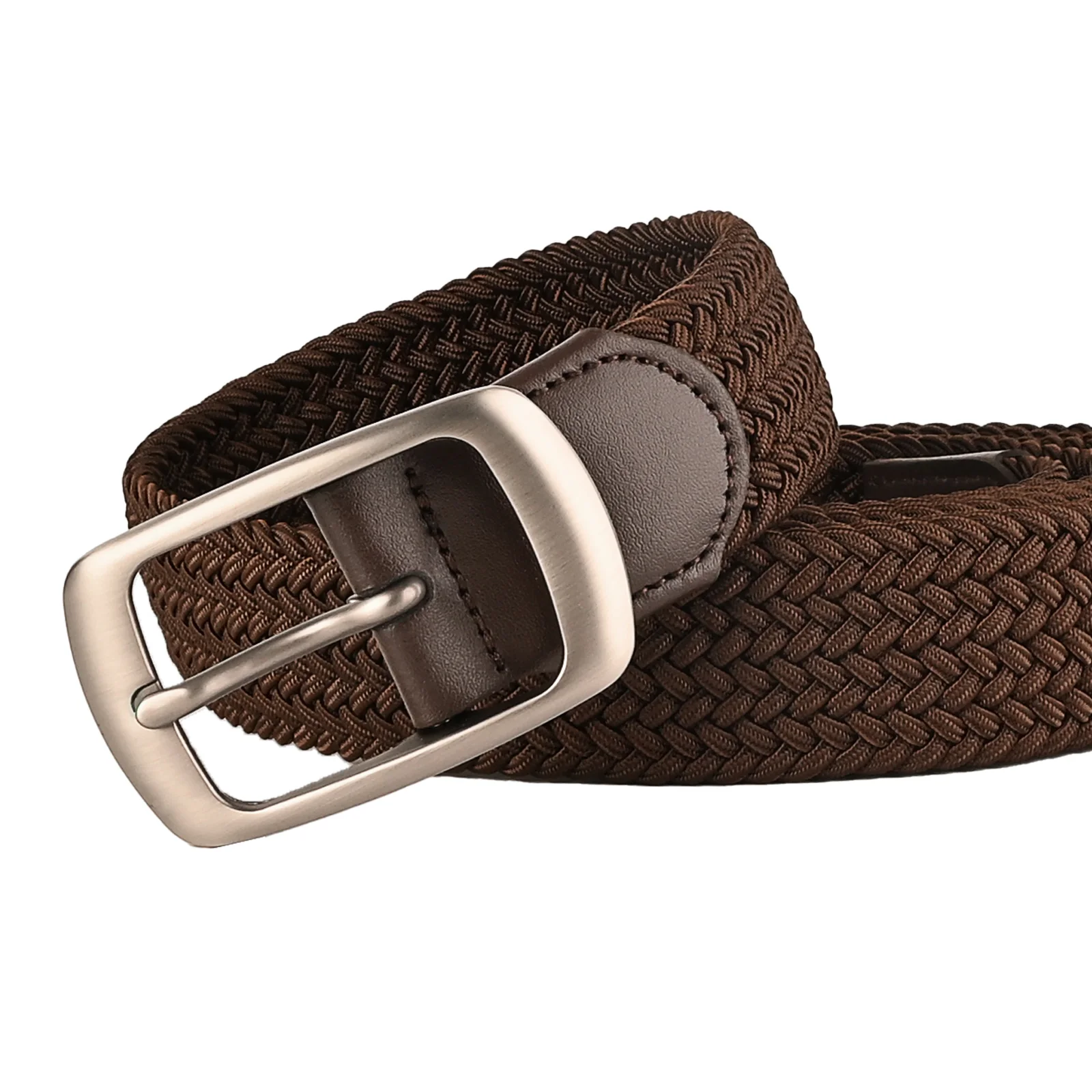Herren-Gürtel in Übergröße, elastisch, gewebt, schwarz-braun, für Pendler, Golf und Freizeit – Detail 5