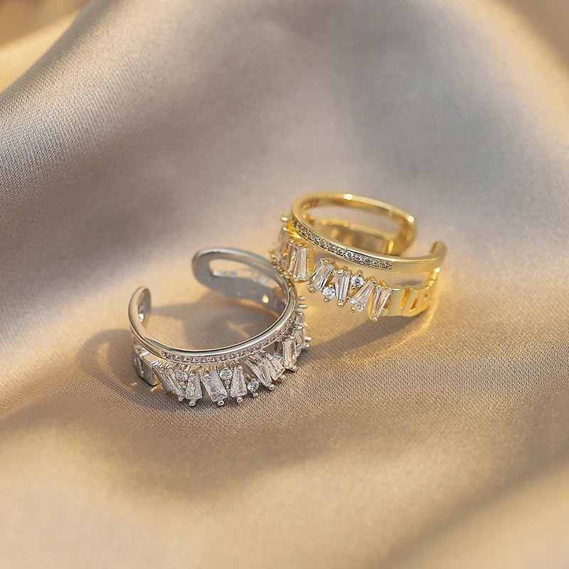 Gold Color Rings For Woman Zircon Double Open