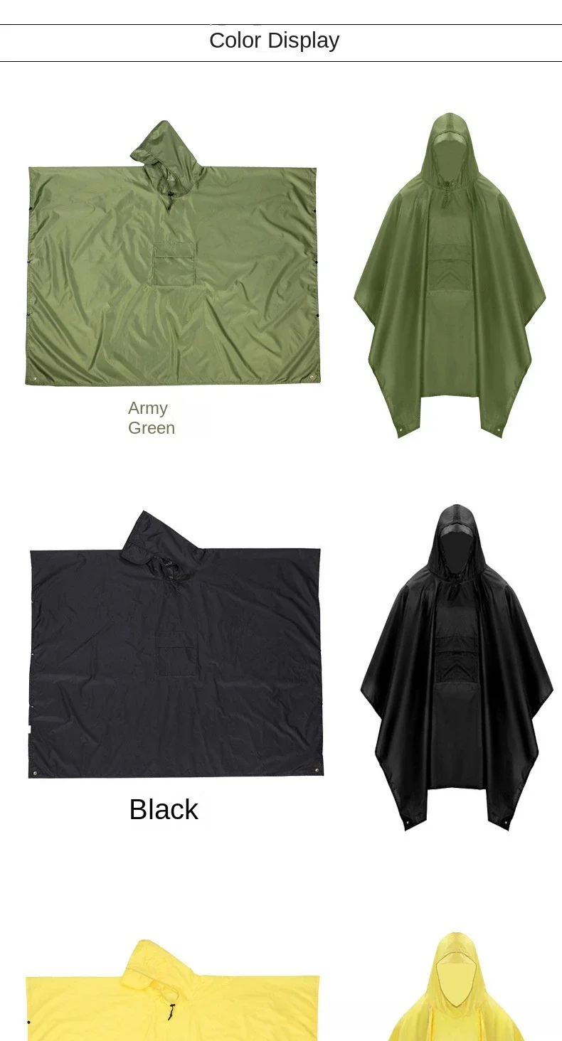 Description Picture 4 of item3 In 1 Outdoor  Raincoat Hooded Sleeve Waterproof Rain Poncho Motorcycle Rain Cover Camping Hiking Travel Rainwear Tent