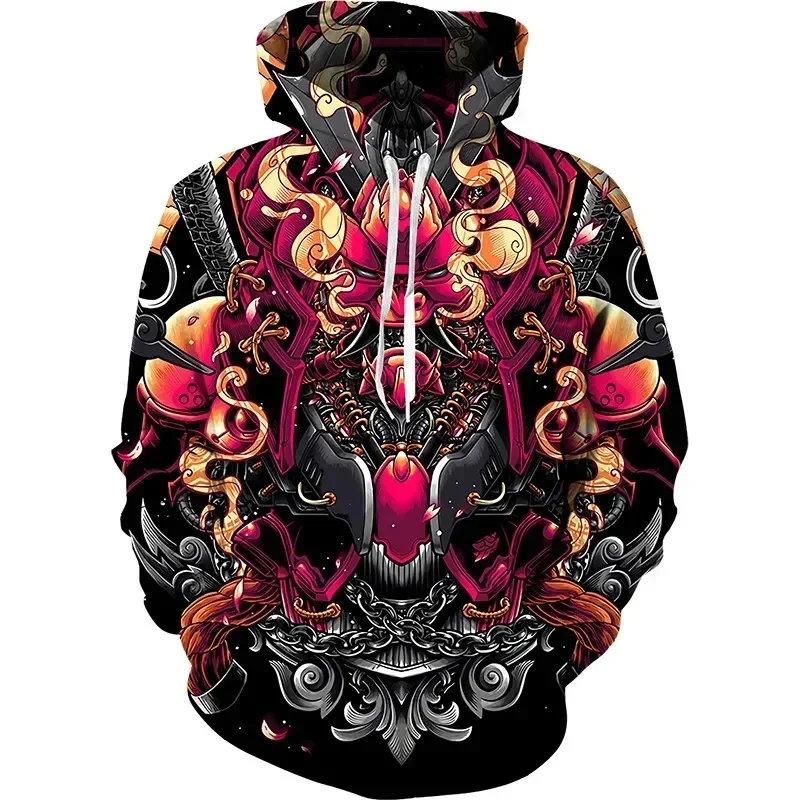 thumbnail image 1 of Sudadera con capucha con estampado gráfico de máscara fantasma para hombre, sudadera con estampado 3D de samurái japonés, sudadera informal, sudaderas holgadas, camisetas de manga larga, 1 of 5