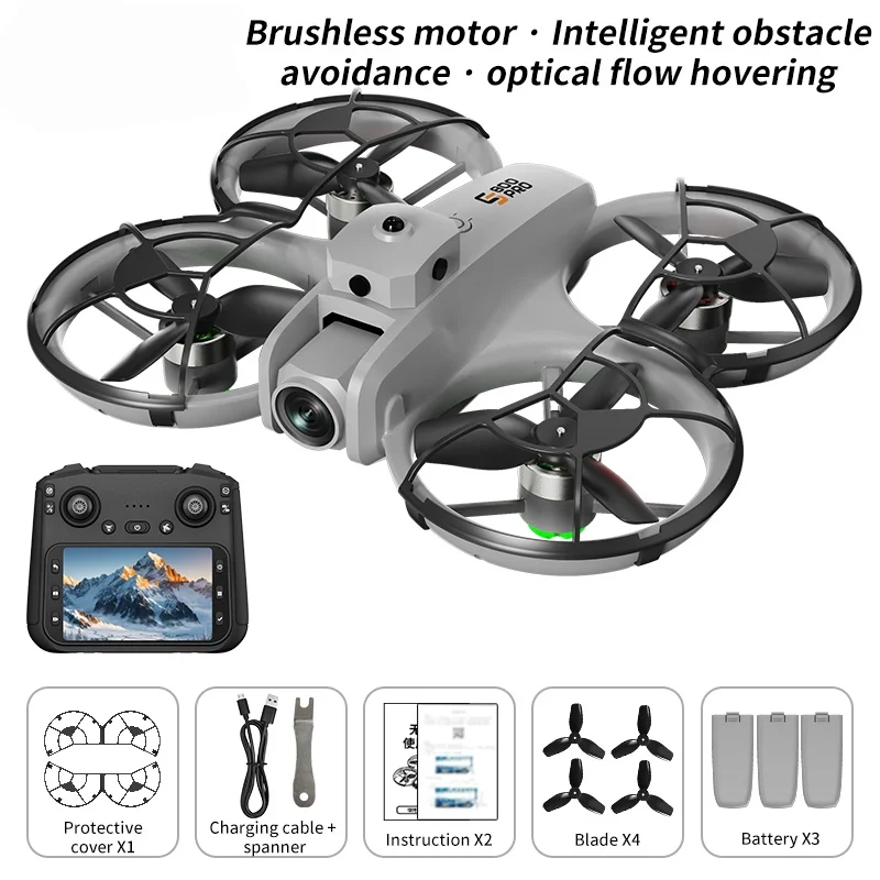 360 °   보호 장치 장애물 회피 스크린 리모컨 쿼드콥터 브러시리스 광학 흐름 호버링 브러시리스 스크린 RC 드론 장난감
