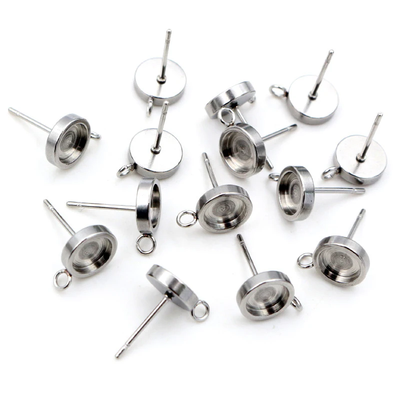 10pcs 6 8 10 12mm Thicken Stainless Steel Earring Studs,Earrings Blank Base,Fit 6 8 10 12mm Glass Cabochons Jewelry Accessories