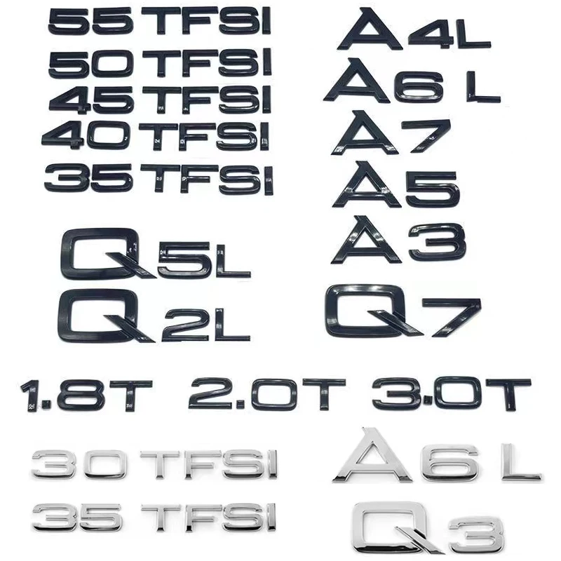 

3D ABS Car Emblem Rear Trunk Nameplate Sticker Badge Logo For Audi A1 A3 A4 A5 A6 A7 A8 Q2 Q2L Q3 V6T Q5 2.0T Q7 30 50 TFSI TDI