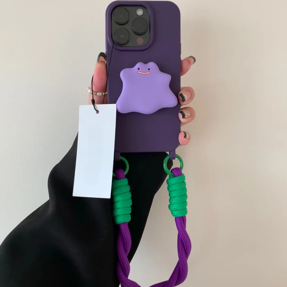 Cartoon Wrist Strap Crossbody Phone Holder Necklace with Silicone Cover