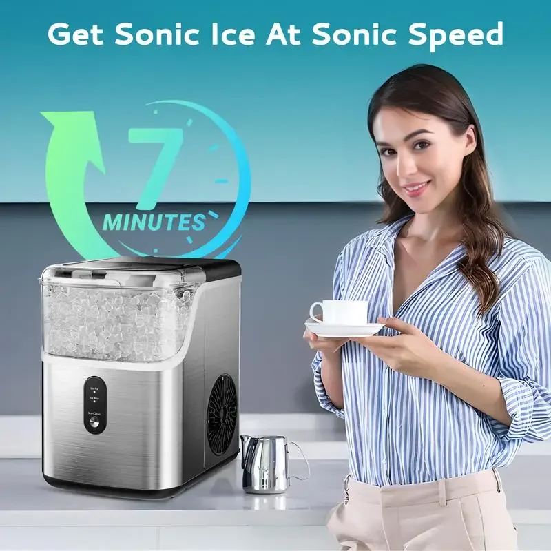 EUHOMY Nugget Ice Makers Countertop, Pebble Ice Maker Machine with 35lbs/24H Soft Ice, Self-Cleaning Sonic Maker